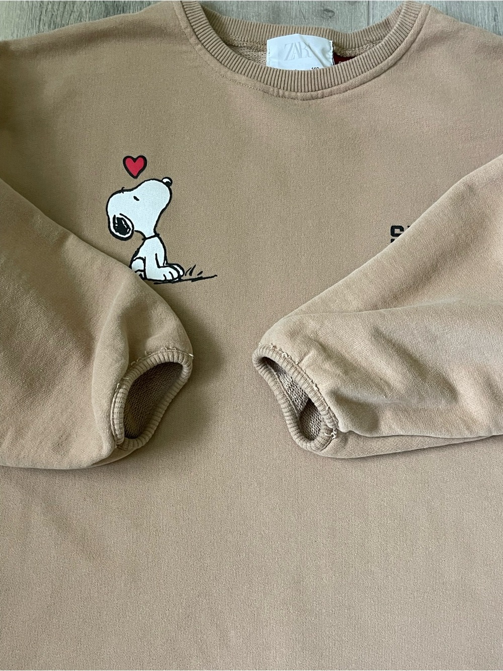 Zara Kids Girls Peanuts Snoopy Sweatshirt Dress Size 10 140 Beige Graphic - Picture 9 of 9